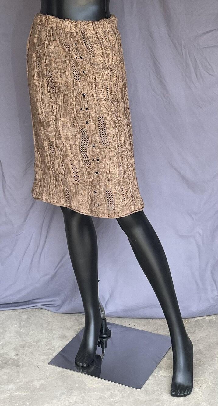COOGI Skirt Womens M Beige Crochet Knit Lined Elastic Waist Knee Length